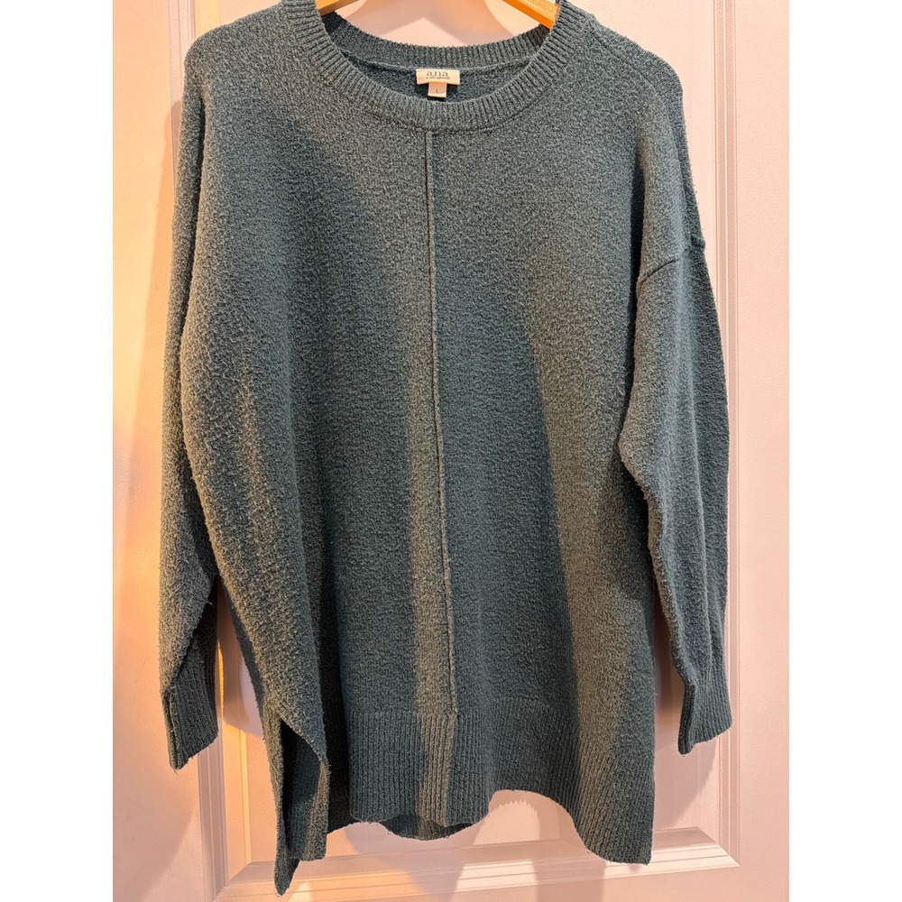 ANA A New Approach Green Boucle Knit Sweater Crew Neck Oversized Large